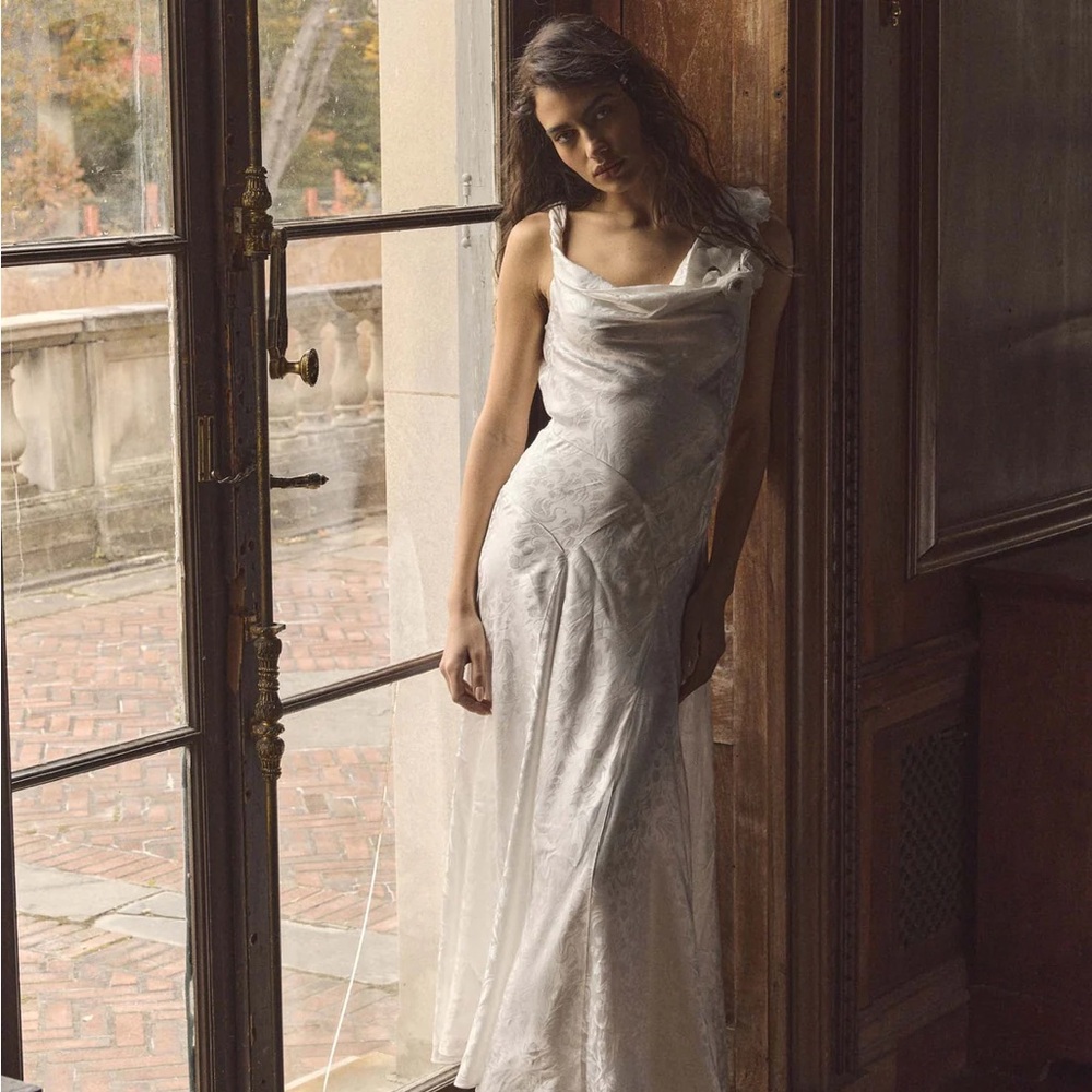 Doen Ivory Lace-Textured Cowl Neck Slip Gown